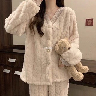 臺灣熱賣🔥秋冬睡衣 休閒睡衣 春秋長袖睡衣 珊瑚絨睡衣女甜美秋冬季法蘭絨加厚保暖套裝家居服水蜜桃寬鬆冬天 睡衣套裝