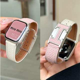 荔枝紋雙面真皮錶帶 H扣磁吸錶帶 小蠻腰 Apple Watch 10 9 8/7/6代 蘋果錶帶 46mm 49mm