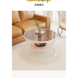 【精品推薦】✨奶油風玻璃圓形傢用客廳鋼化玻璃小桌子輕奢現代公寓茶幾小戶型茶幾 輕奢茶几 圓形茶几 沙發邊幾 小茶几
