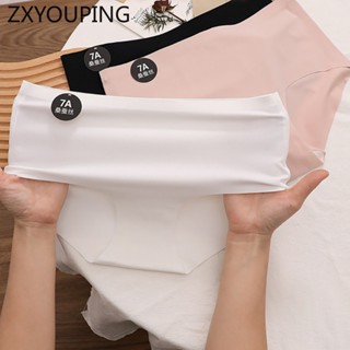Zxyouping 1/3Pcs 7A桑蠶絲冰絲內褲女內褲中腰透氣少女簡約純色三角褲