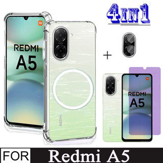 4 合 1 Redmi A5 手機殼磁貼防震手機殼適用於 Redmi A4 A3 14C 防藍光螢幕保護膜鋼化玻璃膜