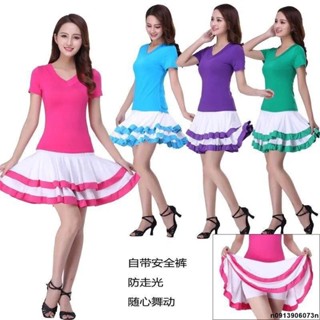 熱銷🔥廣場舞服裝 舞蹈表演服 舞蹈團隊服裝 大尺碼舞蹈服 春夏新款廣場舞服裝套裝 廣場舞短裙舞蹈運動裙雙層裙