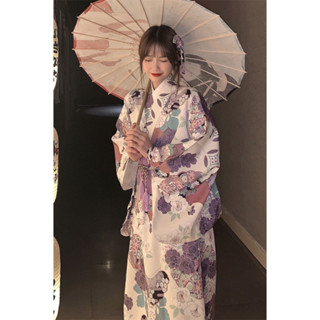 神明少女改良日式和服複古連衣裙約拍影樓拍攝主題寫真服長款紫色Hani