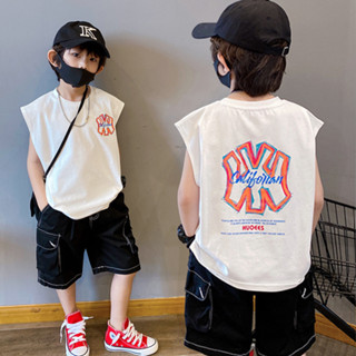 背心衣服男童兒童上衣純棉上衣無袖夏天衣服打底字母印花夏季新款 大童 T恤 中大童衫T恤2025