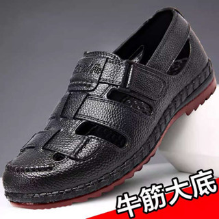 crocs 洞洞鞋 洞洞鞋 洞洞鞋男款2025新款夏季牛筋底防滑透氣軟底鏤空外穿皮涼鞋男士