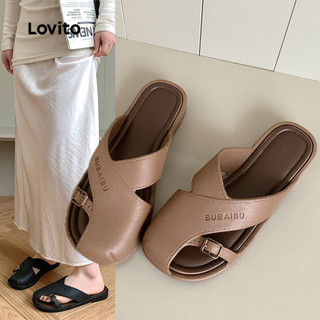 Lovito 休閒素色韓版異形羅馬拖鞋女度假平底涼鞋 LFA76303