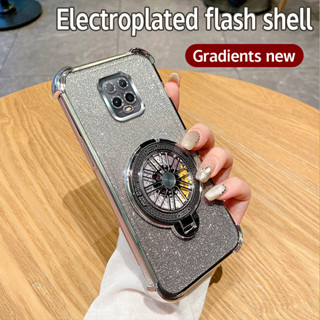 XIAOMI REDMI 適用於小米紅米 Note 9S 手機殼防震電鍍 TPU 旋轉陀螺支架保護套手機殼適用於紅米 N