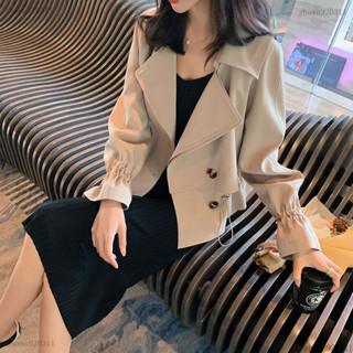 西裝領外套女寬鬆2022鞦裝款韓版小個子夾剋上衣氣質收腰短版風衣