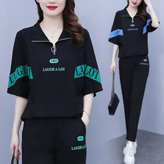 胖胖美依 大碼休閒服 兩件套 中尺碼套裝 M-4XL休閒時尚跑步服寬鬆顯瘦減齡運動兩件套-5528.