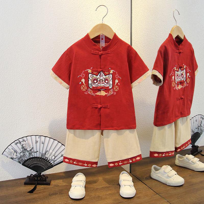 夏裝套裝男寶寶週歲禮服國風兒童唐裝男孩抓周衣服/ET