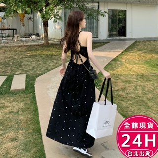 【梨卡】隔日到貨 女裝 長裙 洋裝 連身裙 圓點洋裝 百搭洋裝 露背長裙 度假洋裝 夏天吊帶 GA474【現貨24H】