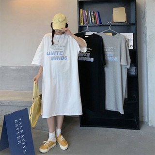 睡裙女 韓版ins風睡衣 oversize 短袖寬鬆字母網紅大尺碼可外穿長裙 女版居家睡衣裙