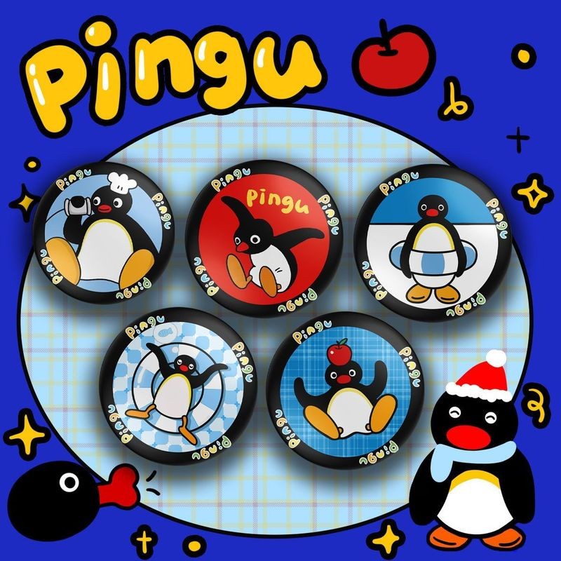 pingu企鵝家族周邊胸章 卡通可愛企鵝胸針 趣味搞怪合金徽章配掛包包