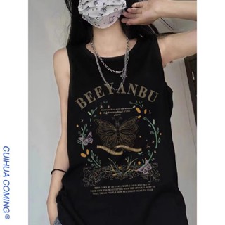 《現貨下單》【店鋪熱銷】100%純棉美式復古蝴蝶背心女夏季ins街頭風無袖設計感無袖t恤上衣韓國女裝設計感女裝專櫃女裝韓