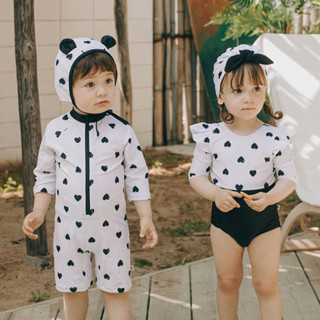【附泳帽】現貨嬰幼兒泳衣 寶寶連身泳衣 七分袖兒童泳衣 1-6歲防曬速乾寶寶泳裝