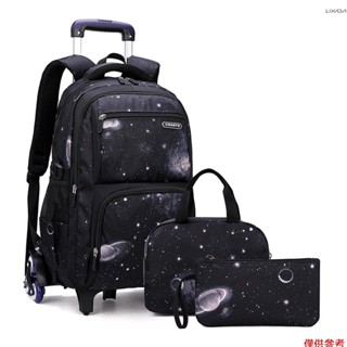 【新品】兒童滾動揹包男孩女孩行李輪式揹包手推車書包書包帶午餐