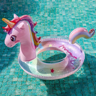 亮片彩虹馬獨角獸充氣座圈游泳圈PVC