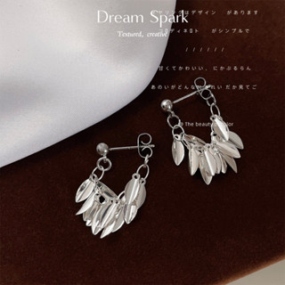 Dream Spark｜BlingBling手作設計感流蘇鏈條銀色葉子輕奢通勤耳環