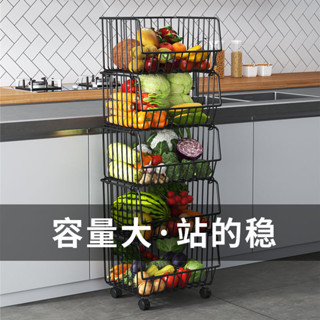 【臺灣出貨】廚房置物架 落地多層收納架 蔬菜水果架 零食推車 多功能菜筐 可移動推車式