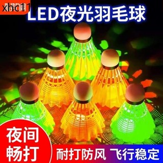 夜光羽毛球塑膠防風帶燈戶外訓練尼龍夜間熒光發光球套裝耐打回彈
