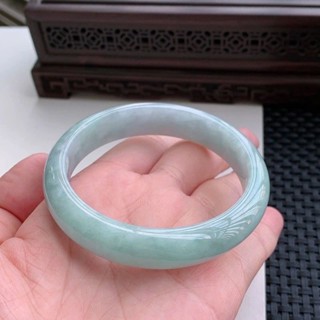 [現貨]緬甸翡翠手鐲冰種翡翠淺綠色高顔值白月光帶禮盒少女款送女友手鐲
