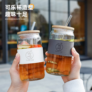客製化 玻璃杯 可樂玻璃杯 ins風 吸管雙飲咖啡杯子 引流廣告禮品玻璃水杯印製logo
