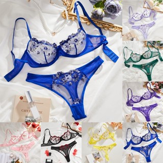 【DELA】女士甜美性感低腰蕾絲情趣內衣網眼刺繡內衣套裝