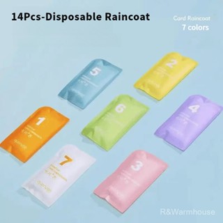 14Pcs 便攜一次性雨衣 成人兒童 彩色加厚 全身防暴雨 透明卡片雨衣 旅遊戶外防水