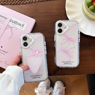適用於 Apple IPhone 16 15 14 13 Pro Max 防震殼的粉色草莓支架 TPU 保護套