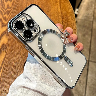 適用於 iPhone 15 14 13 12 11 16 Pro Max Plus 透明保險槓蓋的豪華無線充電磁性手機殼