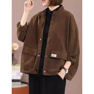 【Season Wardrobe】時尚潮牌純棉韓版休閒大碼寬鬆顯瘦口袋短外套女復古時髦長袖上衣