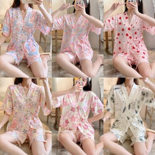 附發票 睡衣女春夏季寬鬆短袖日系可愛和服出門外穿和服薄款家居服兩件套 女士居家睡衣套裝睡衣