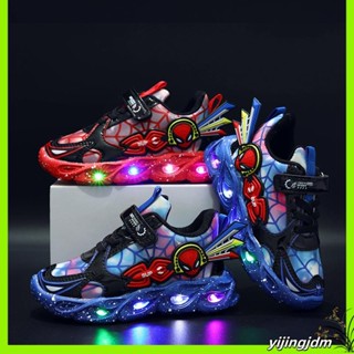 Reyno 童鞋男童新款 LED 發光卡通蜘蛛俠運動鞋兒童男孩軟底