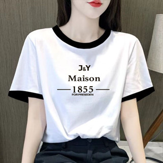愛依依 短袖T恤 印花上衣 拼色上衣M-2XL夏季大碼女裝休閒寬鬆學生百搭上衣-3495.