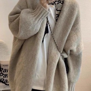 M-4XL 大尺碼毛衣女 溫柔風軟糯慵懶毛衣外套女寬松上衣簡約純色針織開衫披肩