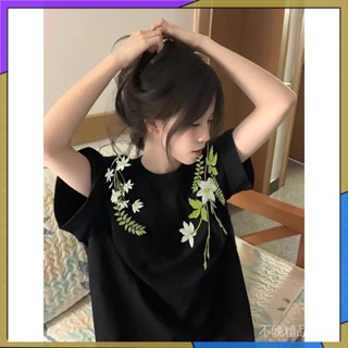 🔥臺灣熱賣🔥【纍計熱銷2131萬+件】國潮牌花卉印花短袖T恤女2025新款夏季寬鬆oversize百搭純棉上衣 🎉限時熱