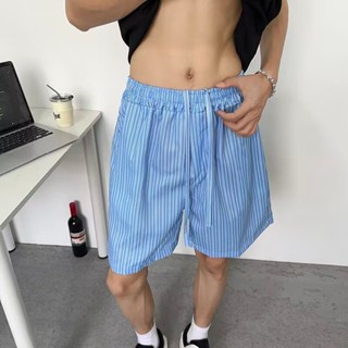 Keyingng 男士短褲韓版簡約休閒條紋彈力腰帶抽繩