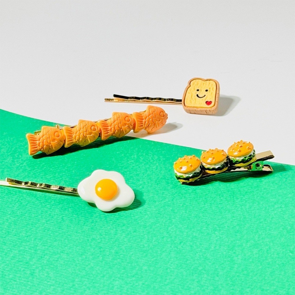 台灣現貨速發 吐司髮夾 荷包蛋髮夾 鯛魚燒髮夾 漢堡髮夾 快樂早餐髮夾 可愛翻倍