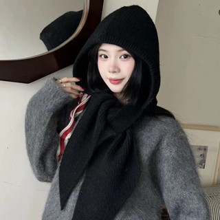 【現貨】法式新款巴拉克拉法帽羊毛針織帽秋冬保暖圍巾披肩帽子一件式毛線帽