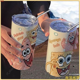 新品熱賣可愛海綿寶寶保溫盃吸管隨手盃咖啡盃ins高顔值便攜學生水盃杯子 吸管杯 水杯 小水杯 可愛水杯 刻度水杯