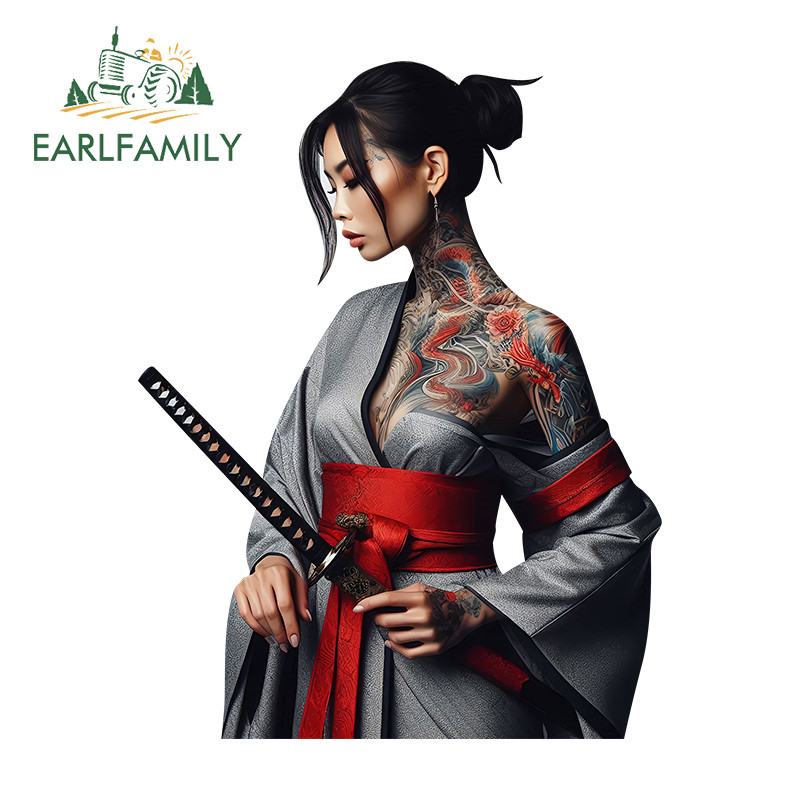 Earlfamily日本紋身藝妓車貼遮擋划痕衝浪板窗戶旅行箱電動自行車趣味貼花防水車用品