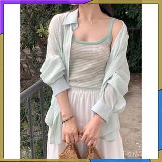🔥臺灣熱賣🔥薄荷曼波~學院風甜美設計感POLO領防曬襯衫女寬鬆百搭外搭防曬衣 🎉限時熱賣🎉WJ1-1-A