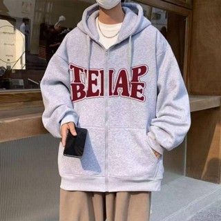 NANS 臺灣現貨 薄外套 外套 春秋新款青少年潮牌寬鬆連帽衛衣男時尚港風字母印花拉鍊外套男生
