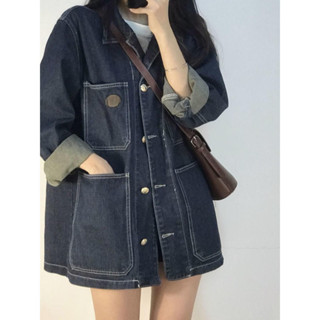【season wardrobe】大碼胖妹妹春秋2024新款韓版寬鬆復古大口袋牛仔外套女夾克上衣潮