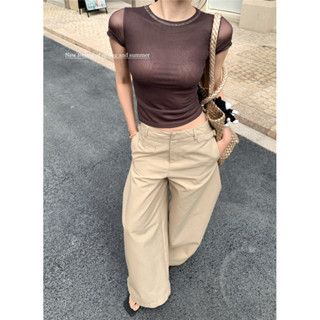 【HOT 本舖】 ！顯瘦百搭設計感小眾修身上衣女寬鬆氣質低腰休閒直筒褲