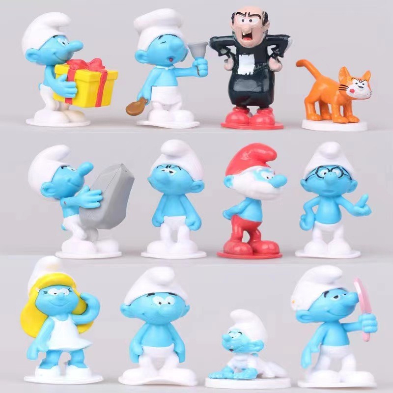【免運】12款 藍色小精靈公仔手辦 The Smurfs藍精靈 賈不妙 大笨貓 歐加達模型玩具模型 汽車蛋糕裝飾擺件