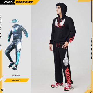 Lovito x Free Fire ANGELIC 休閒幾何圖案口袋抽繩上衣或下裝 LFFB1014