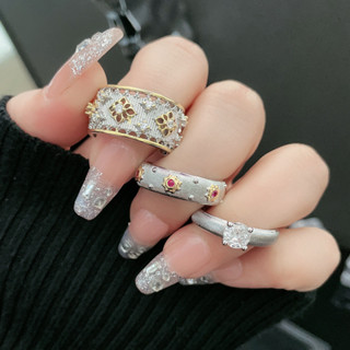 新中式國潮複古拉絲分色開口戒指女中古宮廷風時尚氣質高階感指環 小眾設計個性 韓版潮流時尚造型飾品