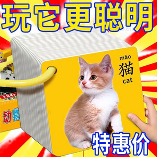 ◤限時促銷◢動物卡片早敎認知啟懞書兒童一嵗寶寶益智玩具嬰兒幼識字看圖識物