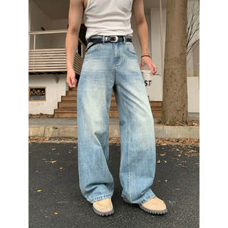 【謝安】美式潮牌clenfit水洗做舊牛仔褲男寬鬆街頭闊腿直筒長褲